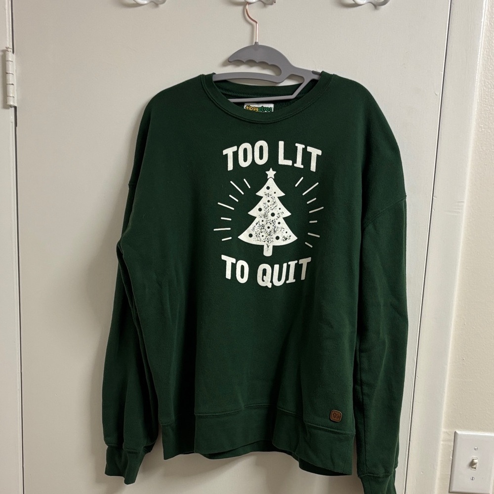 Tipsy Elves Too Lit To Quit Green Christmas Tree Sweater Men’s L